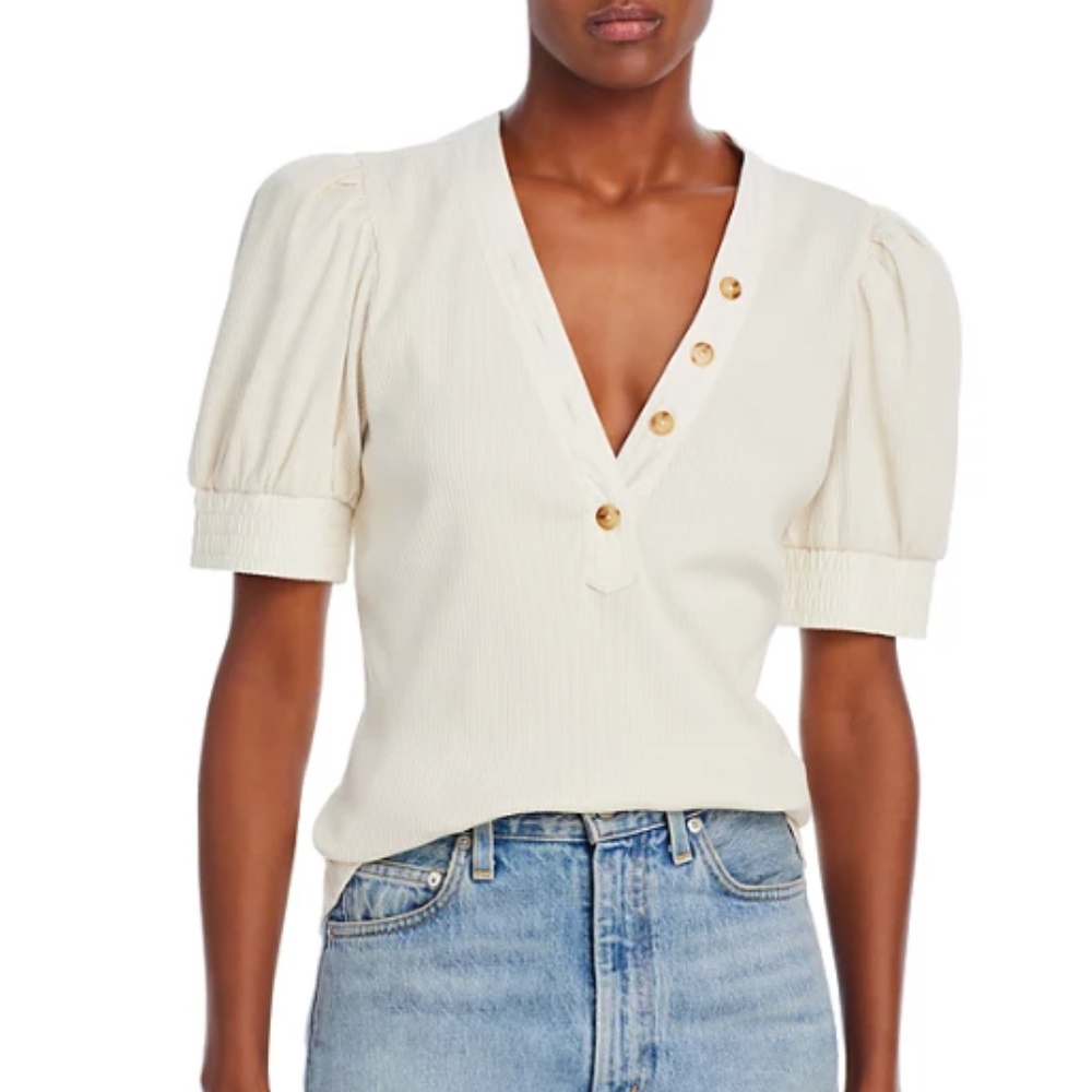 Derek Lam 10 Crosby Heather Henley Puff Sleeve Top XS